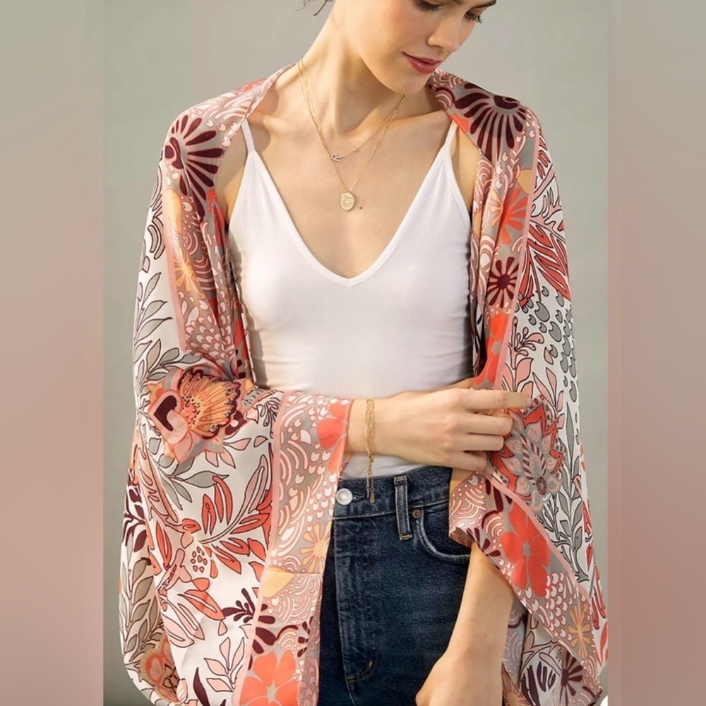 Anthropologie Larissa Floral Kimono | One Size | Open Front EEUC